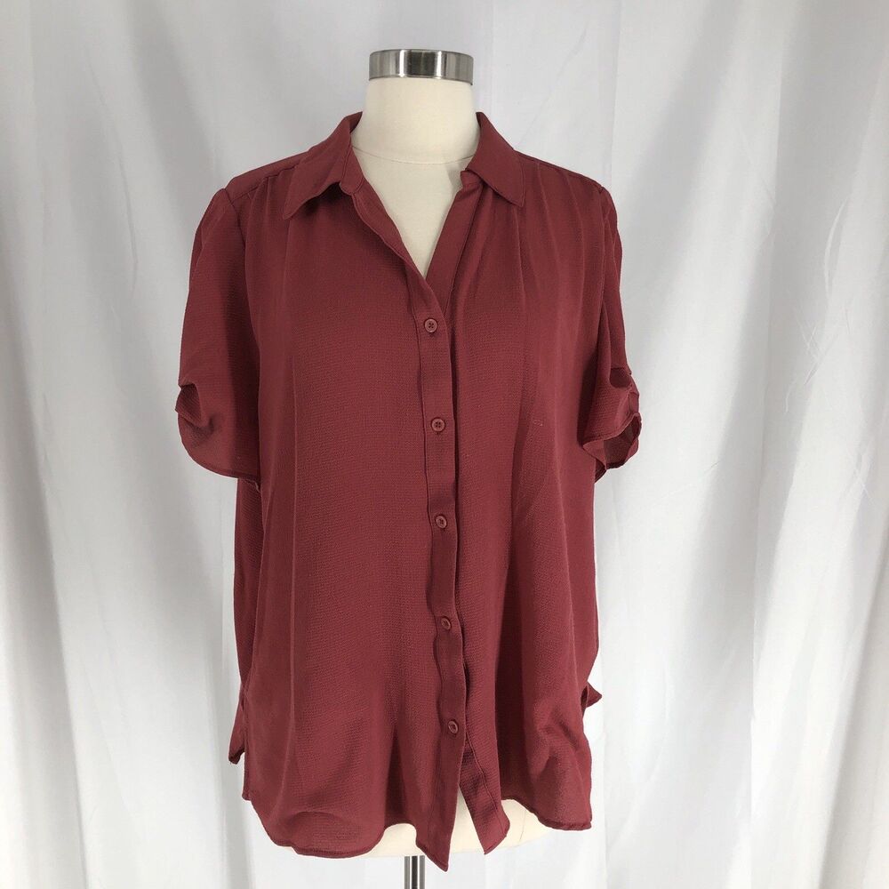 Adriana Papell Women's Short Sleeve Red Button Up XL